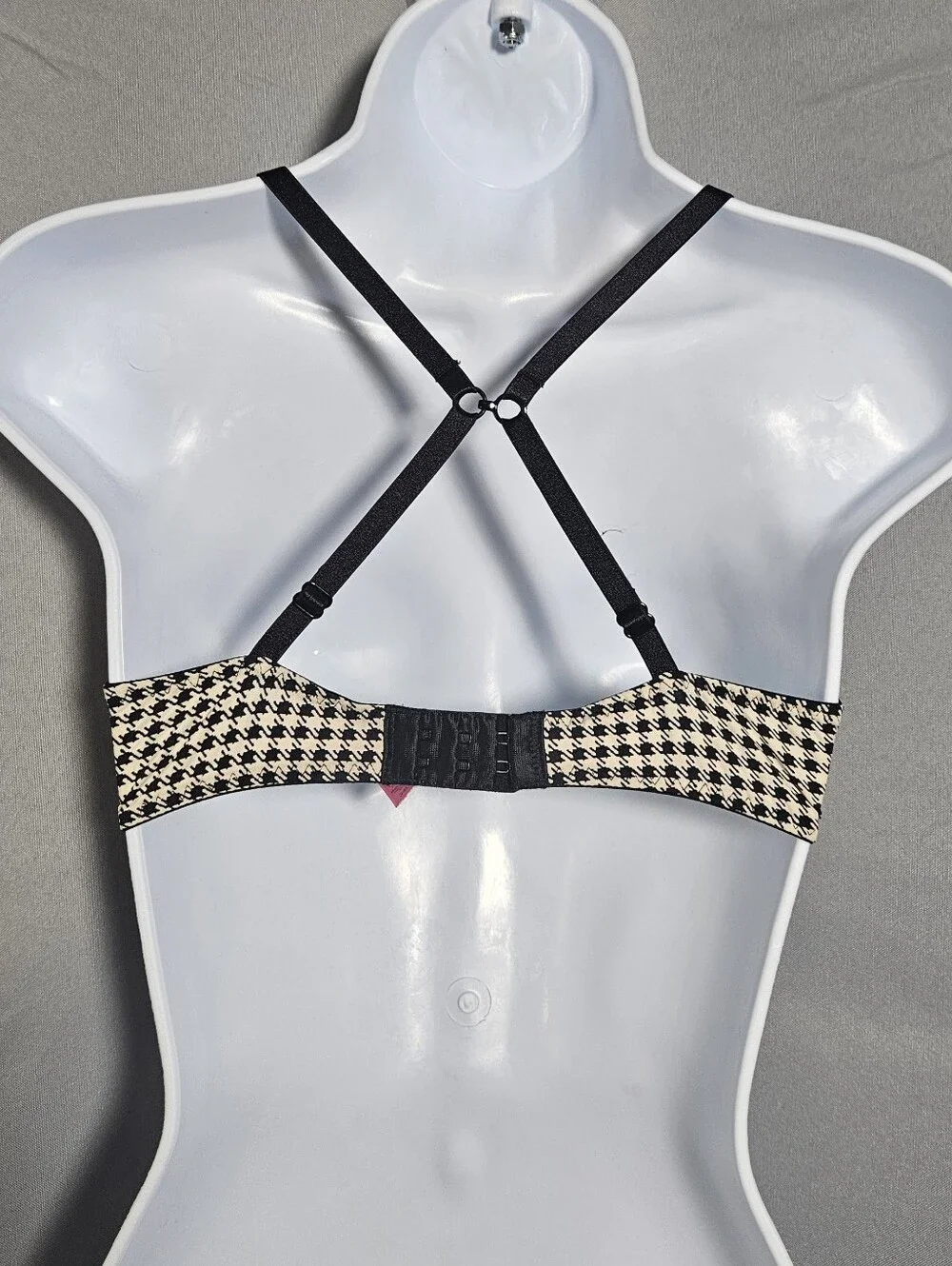 Betsey Johnson 90s Lined Plunging Houndstooth Everyday Convertable Bra Size 34C